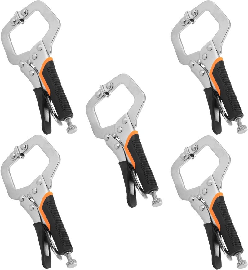 GENHAKON 5 Pack 6 Inch C Clamp Locking Pliers,Locking C Clamp With Non-Slip Rubber Grip, Adjustable Nickel Plated C Pliers for Wood Working, Welding, Electrician Maintenance and More, by - Image 1